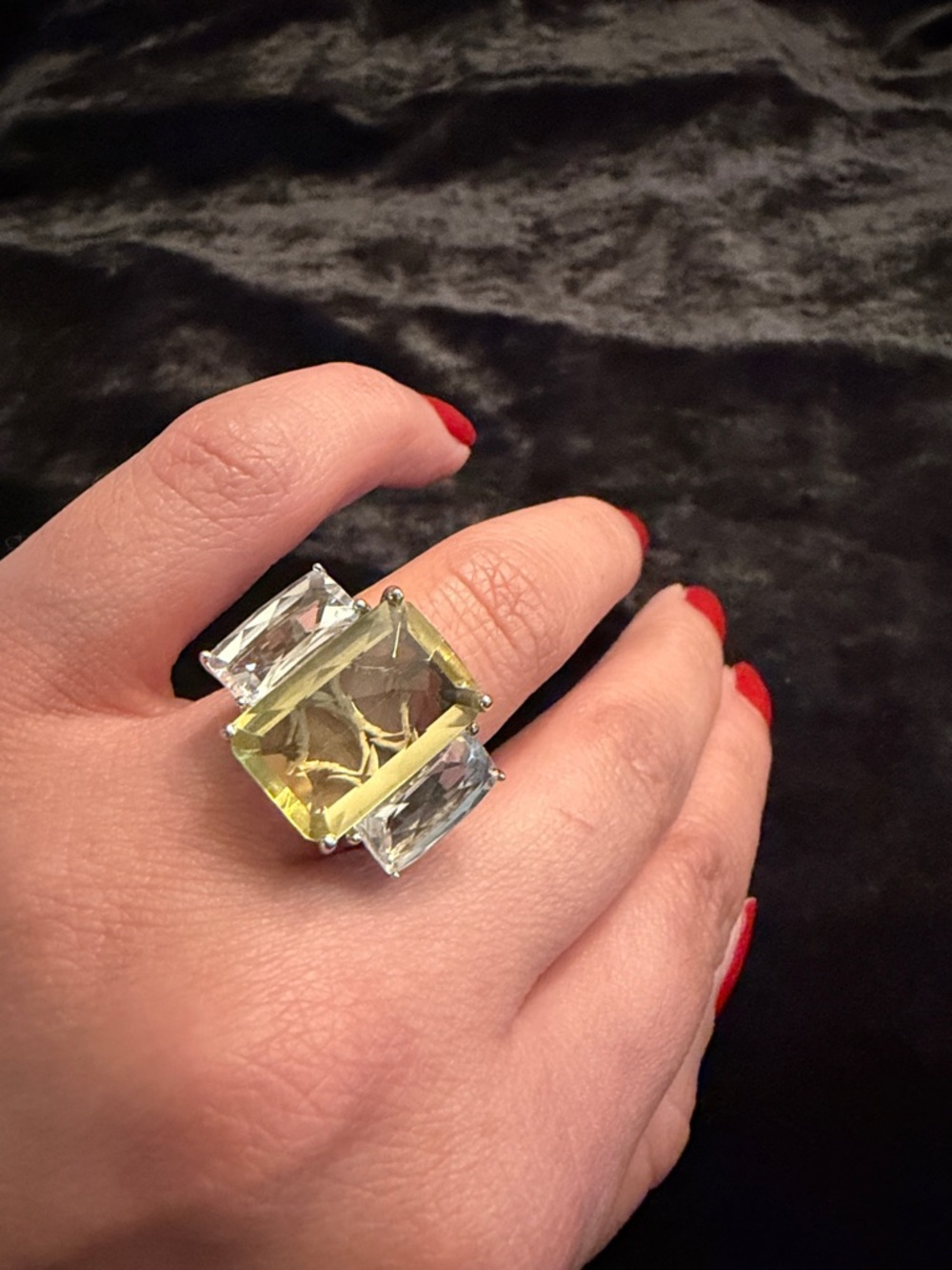 SKJ Sima K Lemon /white Quartz Sterling Silver Statement Ring Size 5